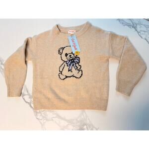 Cat & Jack Girls Teddy Bear Sweater Cream Size S 6/7 Knit NWT
